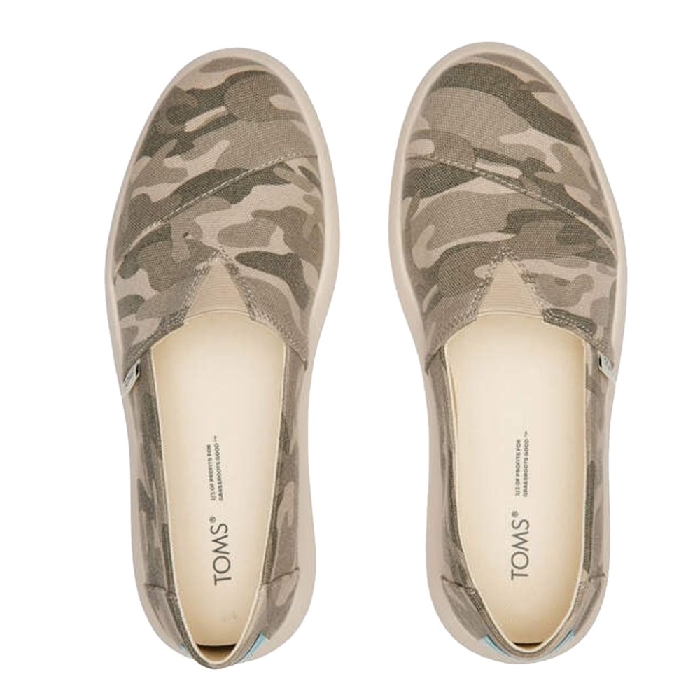 TOMS Alpargata Mallow Taupe Grey Forest Camo Print Shoe Slip On Loafer - Picture 4 of 9
